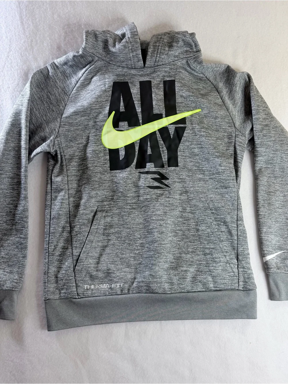 Nike Gray Hoodie with Neon Yellow Swoosh 'ALL DAY' Graphic